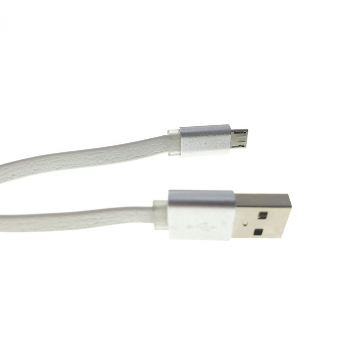 Cablu USB 2.0 la microUSB, 80 cm, plat, cauciucat, alb [4]