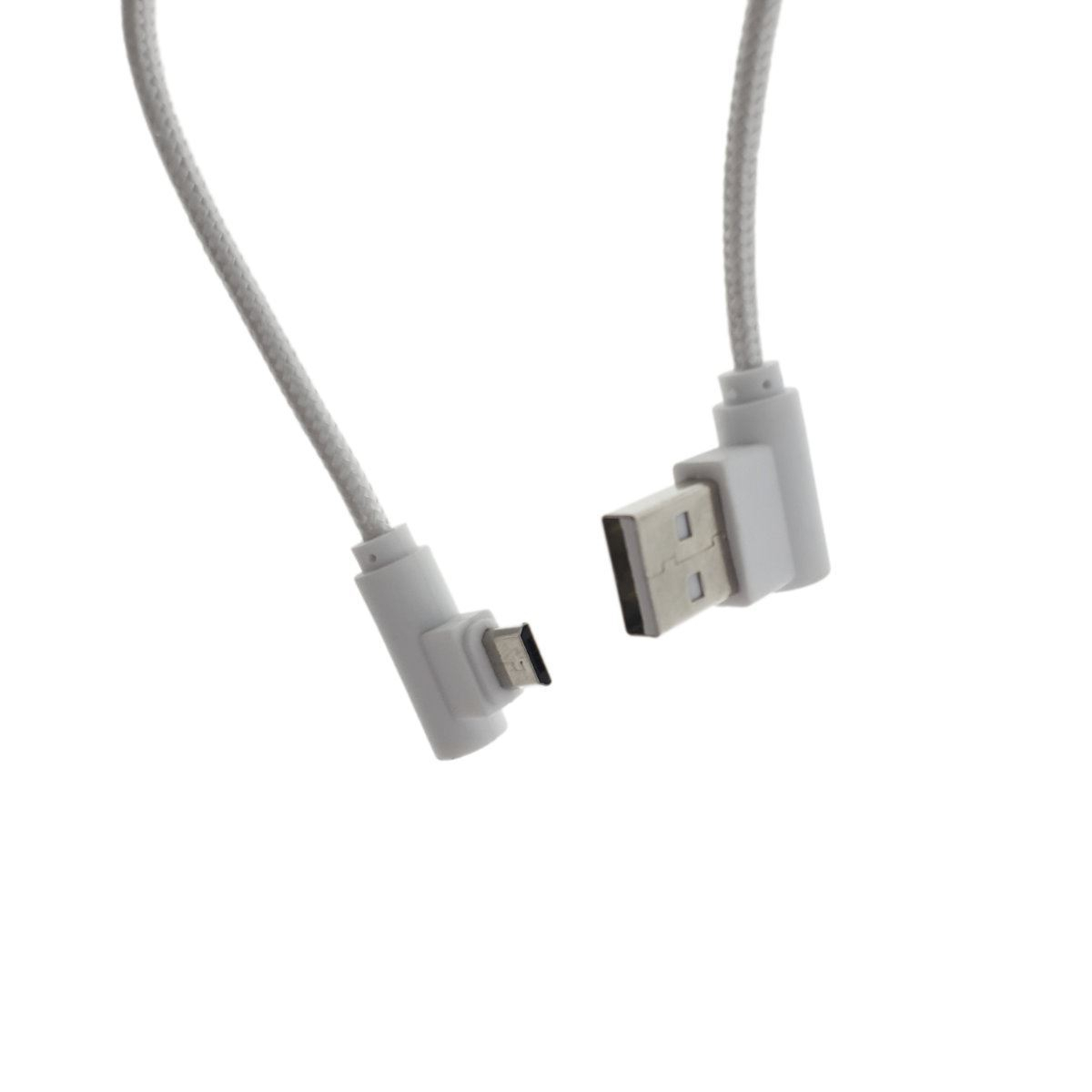 Cablu USB 2.0 la microUSB, unghi 90 grade la ambele capete, 300 cm lungime, invelis textil, alb [8]