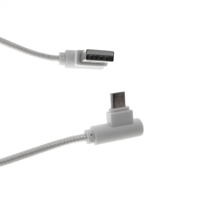 Cablu USB 2.0 la microUSB, unghi 90 grade la ambele capete, 300 cm lungime, invelis textil, alb [2]