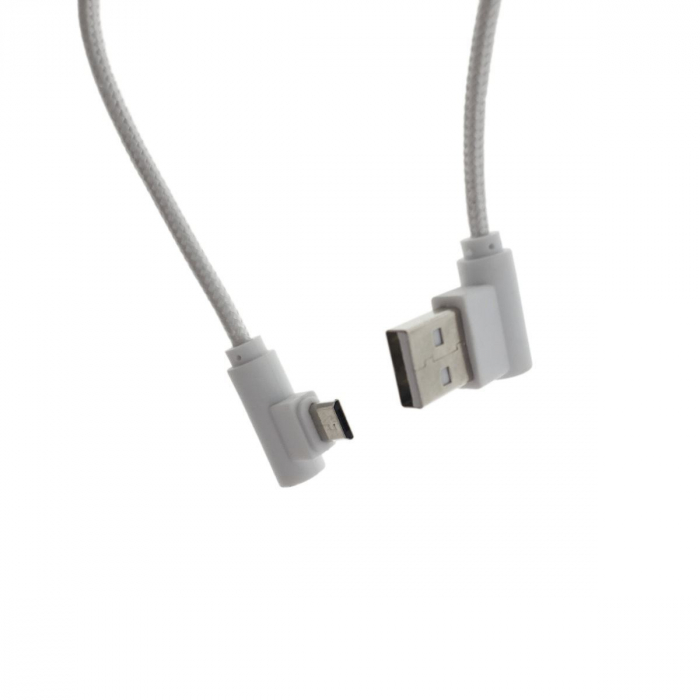 Cablu USB 2.0 la microUSB, unghi 90 grade la ambele capete, 300 cm lungime, invelis textil, alb [4]
