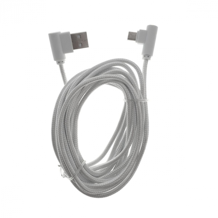 Cablu USB 2.0 la microUSB, unghi 90 grade la ambele capete, 300 cm lungime, invelis textil, alb [3]