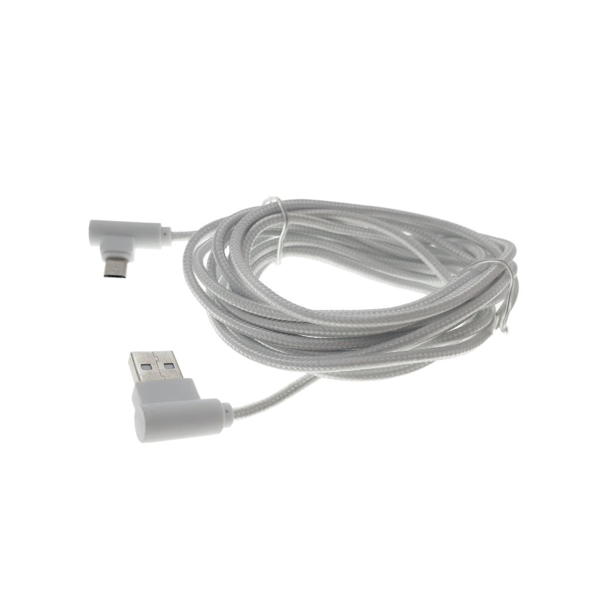 Cablu USB 2.0 la microUSB, unghi 90 grade la ambele capete, 300 cm lungime, invelis textil, alb [5]