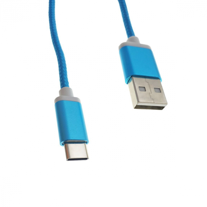 Cablu USB 2.0 la USB tip C, invelis textil, 120cm, albastru, CTTC01BL [3]