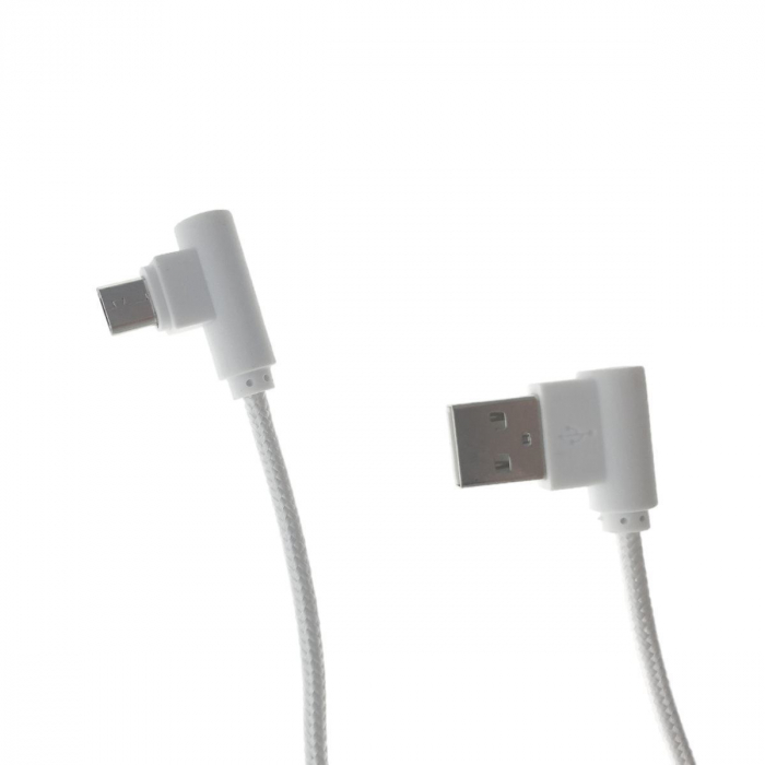 Cablu USB 2.0 la USB tip C, unghi 90 grade la ambele capete, 300 cm lungime, invelis textil, alb [2]