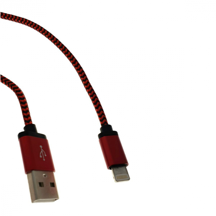 Cablu USB 2.0 lightning,invelis textil,100cm,rosu cu negru [2]