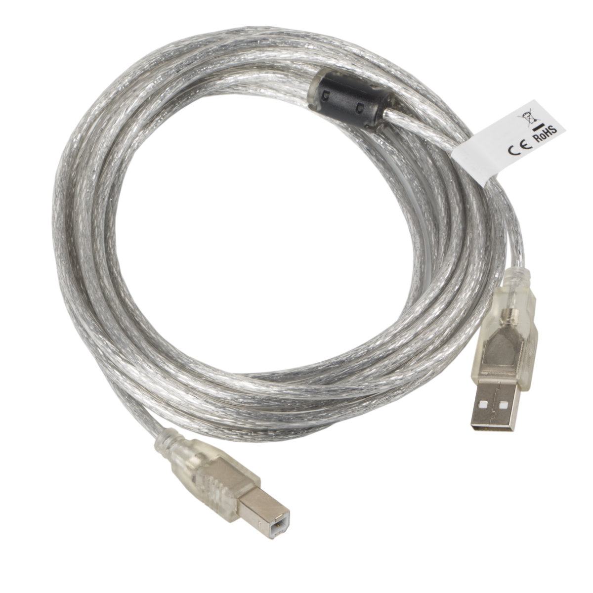 Cablu USB 2.0 pentru imprimanta, Lanberg 41357, lungime 5m, cu ferita, USB-A tata la USB B tata, transparent [1]