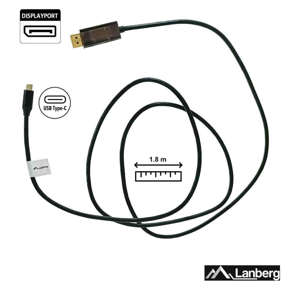Cablu USB-C la DisplayPort, 1.8m, tata-tata, Lanberg 43681, HDR, DPCP 1.0, 4K-60Hz, negru [5]