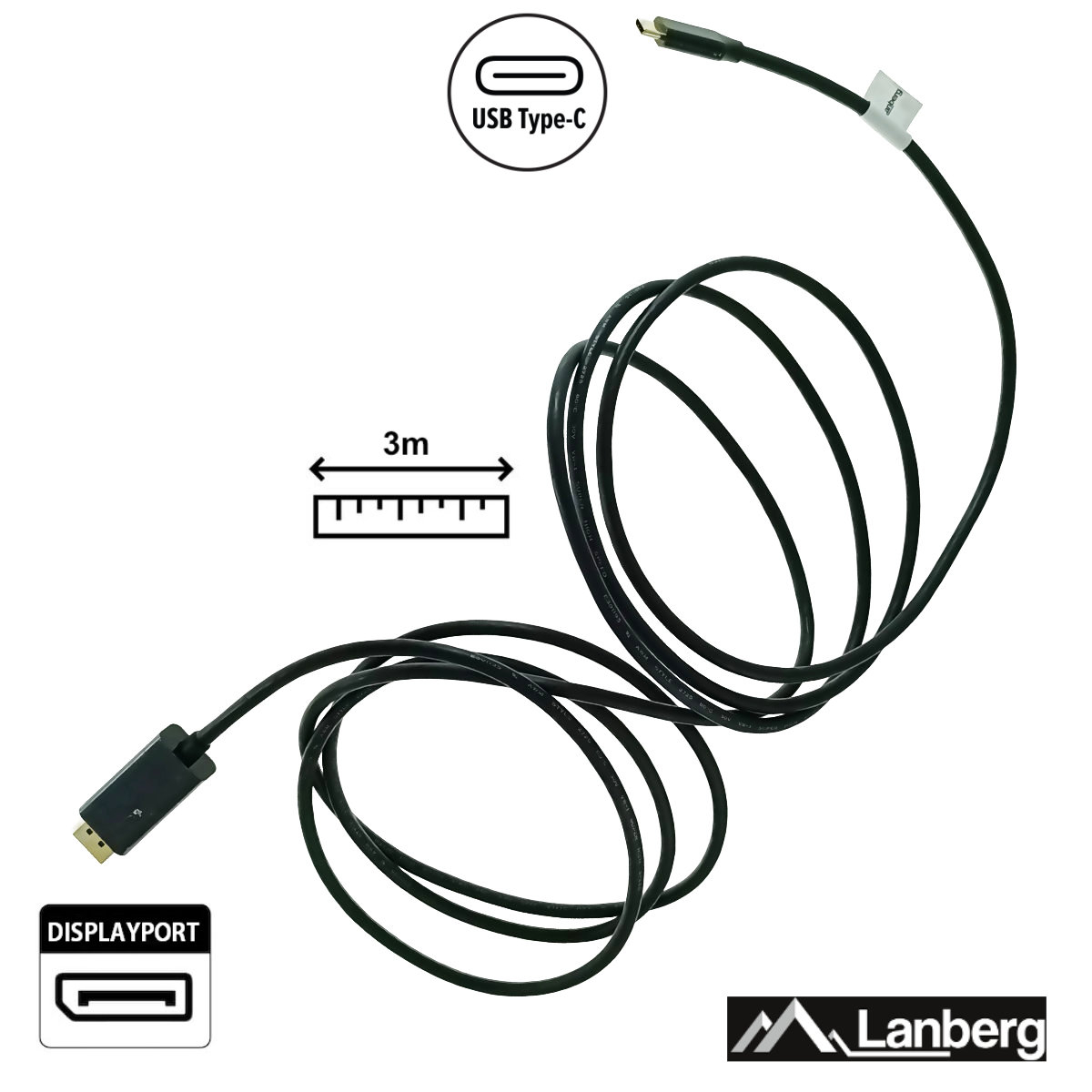 Cablu USB-C la DisplayPort, 3m, tata-tata, Lanberg 43682, HDR, DPCP 1.0, 4K-60Hz, negru [6]
