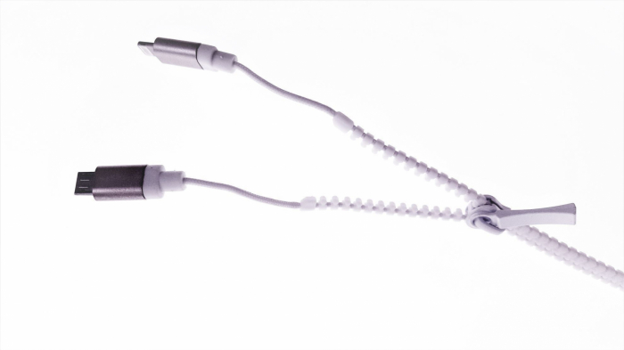 Cablu USB cu conector microUSB si conector compatibil lightning , model zipper, alb [4]
