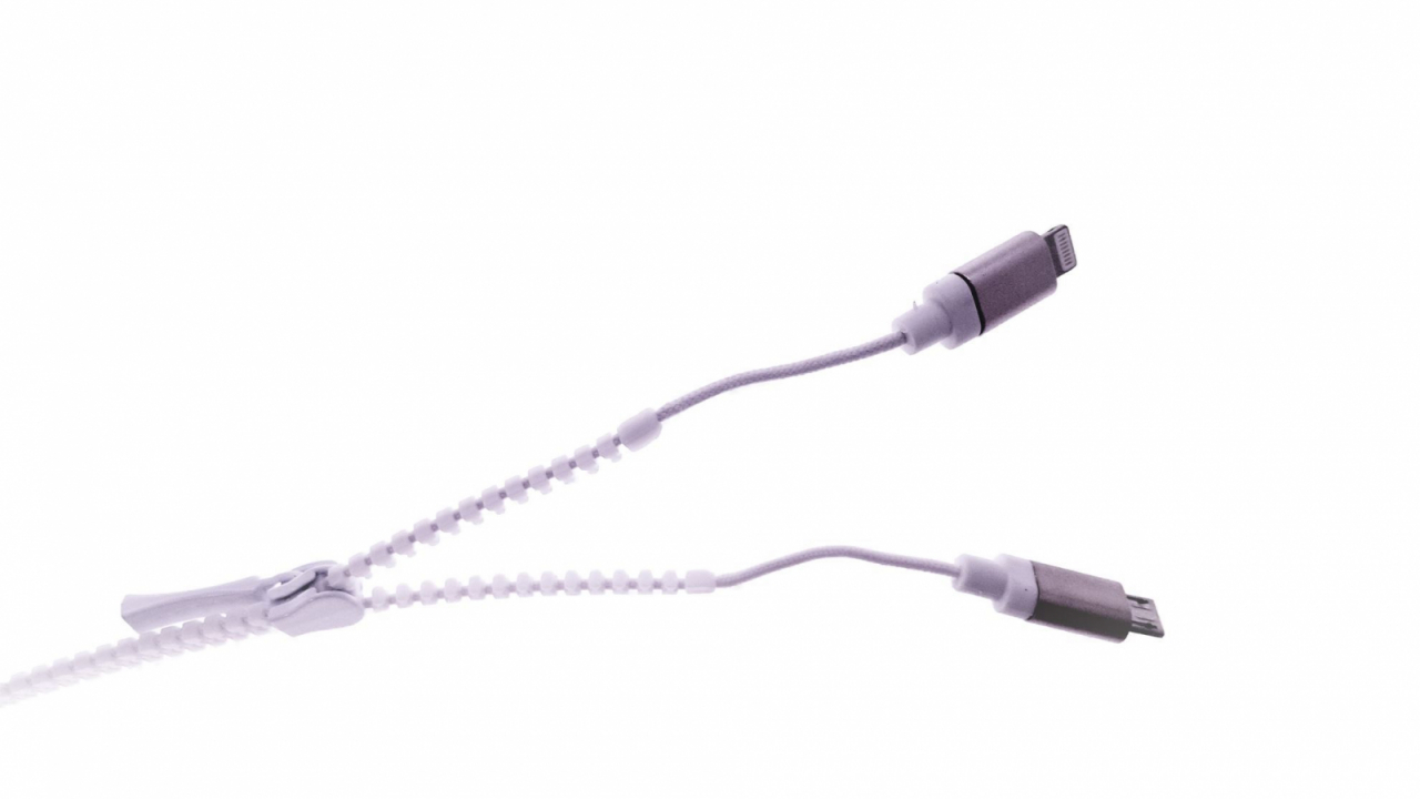 Cablu USB cu conector microUSB si conector compatibil lightning , model zipper, alb [7]