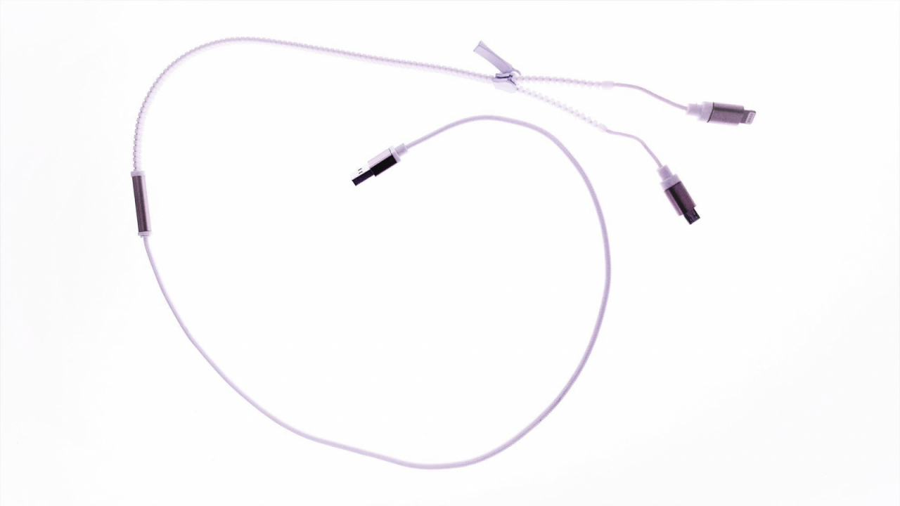 Cablu USB cu conector microUSB si conector compatibil lightning , model zipper, alb [6]