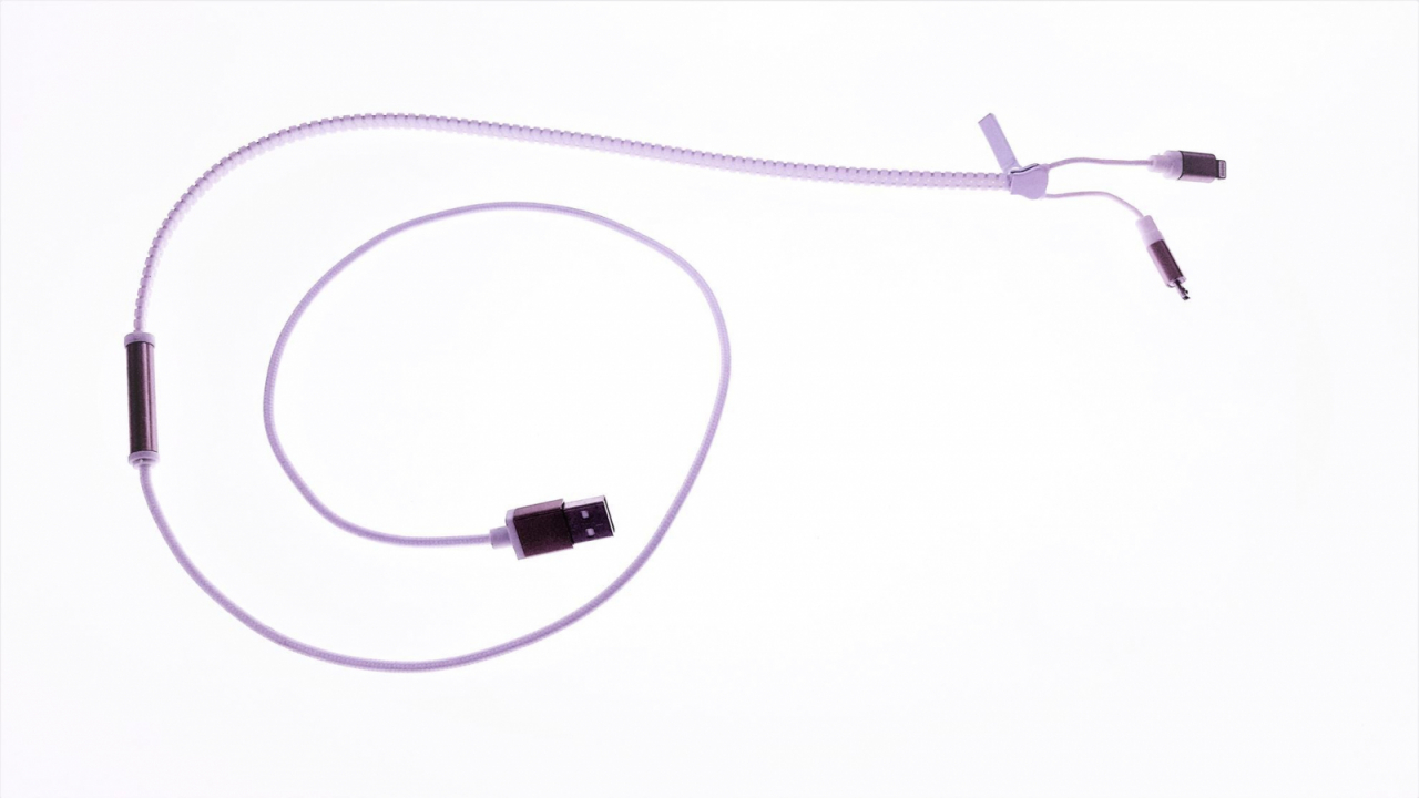 Cablu USB cu conector microUSB si conector compatibil lightning , model zipper, alb [5]