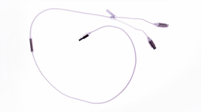 Cablu USB cu conector microUSB si conector compatibil lightning , model zipper, alb [2]