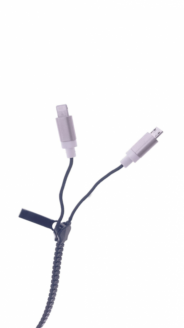 Cablu USB cu conector microUSB si conector compatibil lightning , model zipper, negru [9]
