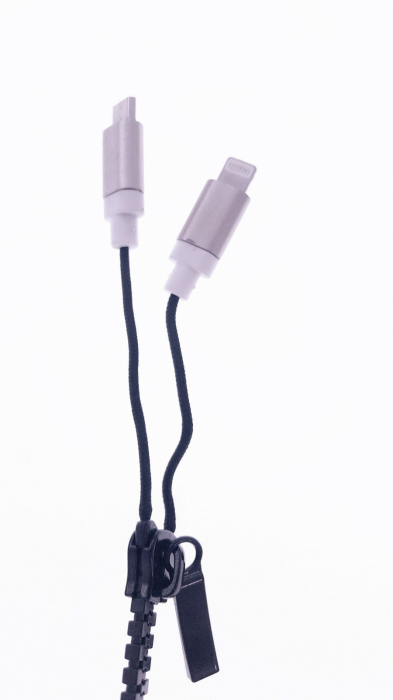 Cablu USB cu conector microUSB si conector compatibil lightning , model zipper, negru [5]