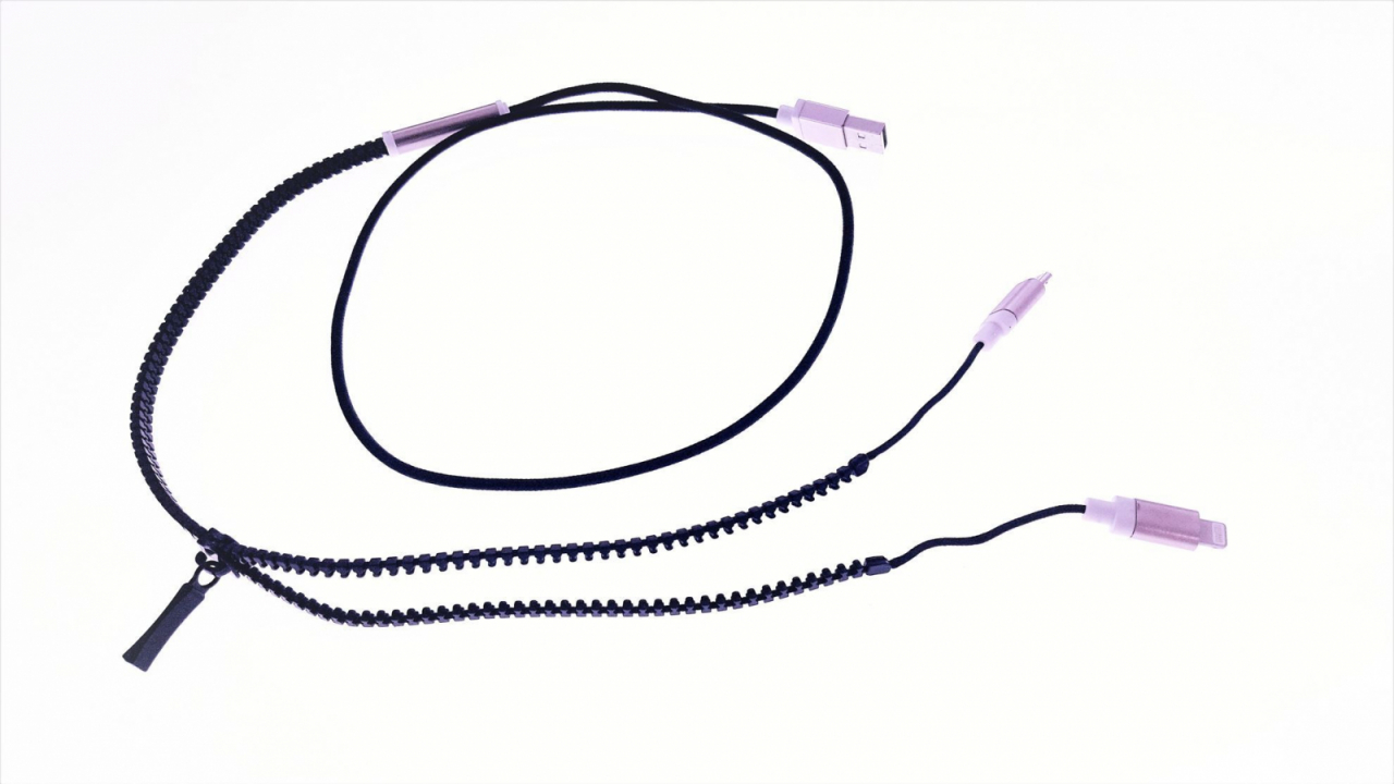 Cablu USB cu conector microUSB si conector compatibil lightning , model zipper, negru [7]