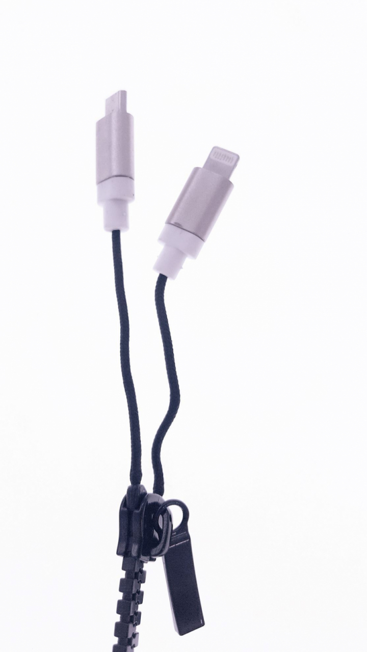 Cablu USB cu conector microUSB si conector compatibil lightning , model zipper, negru [10]