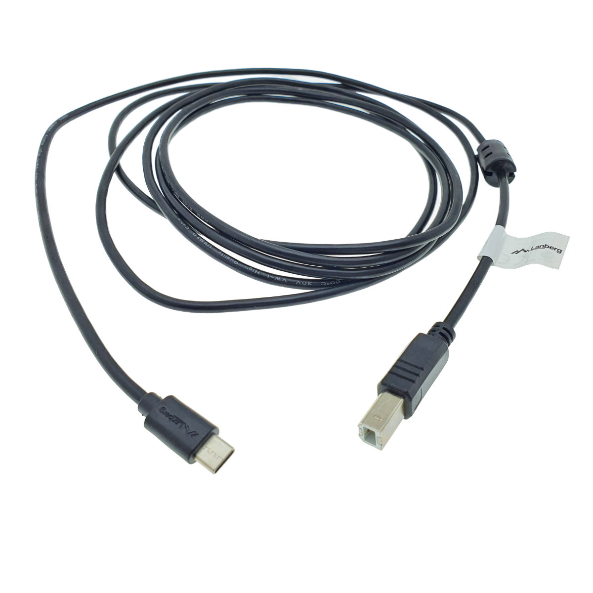 Cablu USB tip C imprimanta USB 2.0, 3 m, Lanberg 42980, USB B la USB-C, cu miez de ferita, negru [1]