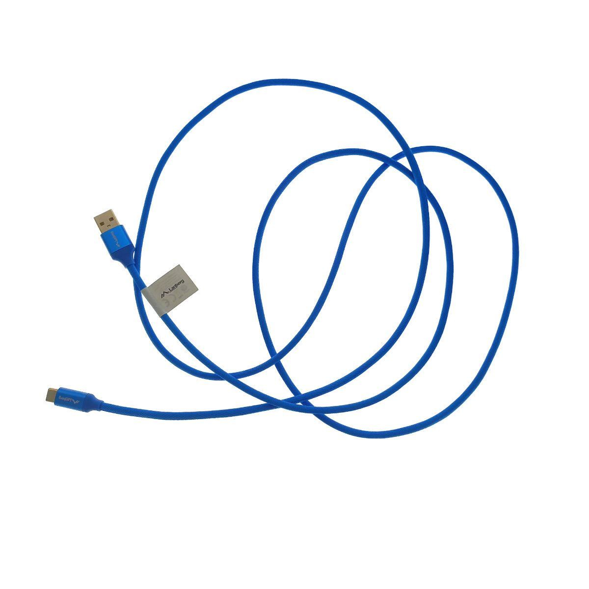 Cablu USB tip C tata la USB 2.0 tata, 180cm, Lanberg 41820, Quick Charge 3.0, invelis textil, albastru [6]