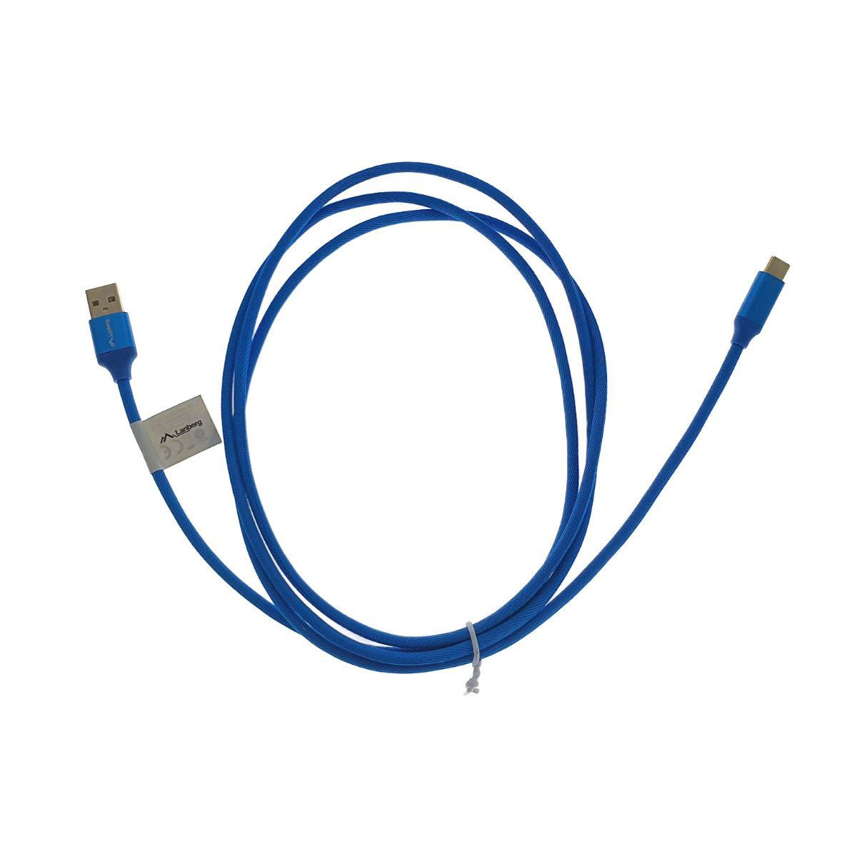Cablu USB tip C tata la USB 2.0 tata, 180cm, Lanberg 41820, Quick Charge 3.0, invelis textil, albastru [4]