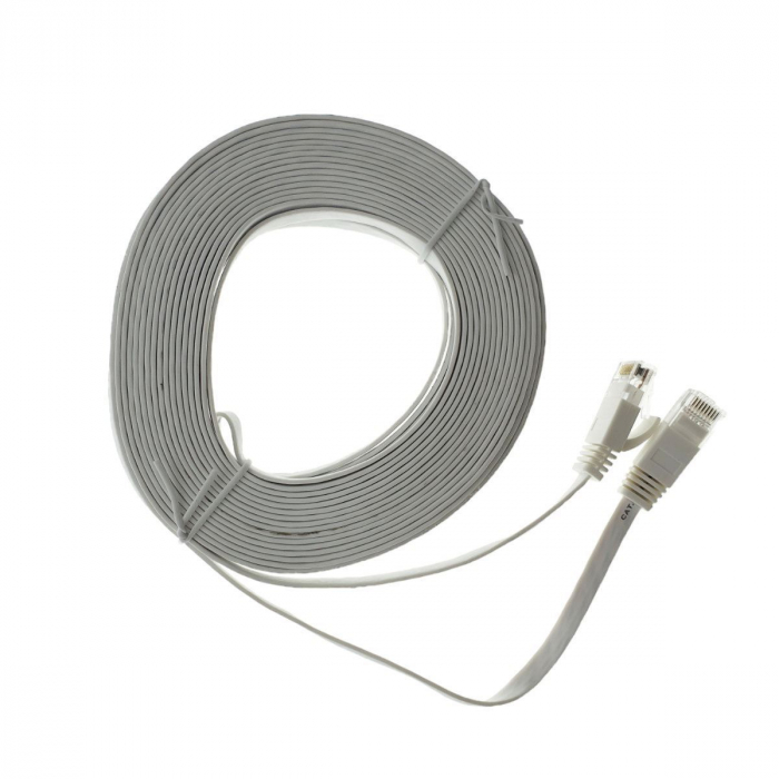 Cablu UTP cat.6,mufat 2xRJ45,lungime 10m,plat,de legatura retea,ethernet,alb [2]