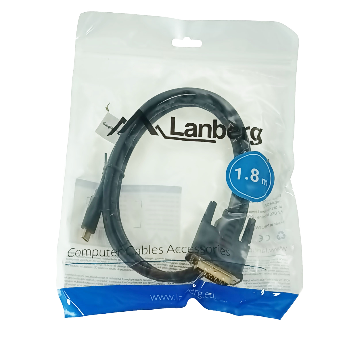 Cablu video USB-C la DVI-D 24+1 pini, 1.8m, tata-tata, dual link, HDR, Lanberg 43685, 4K-60Hz, negru [5]