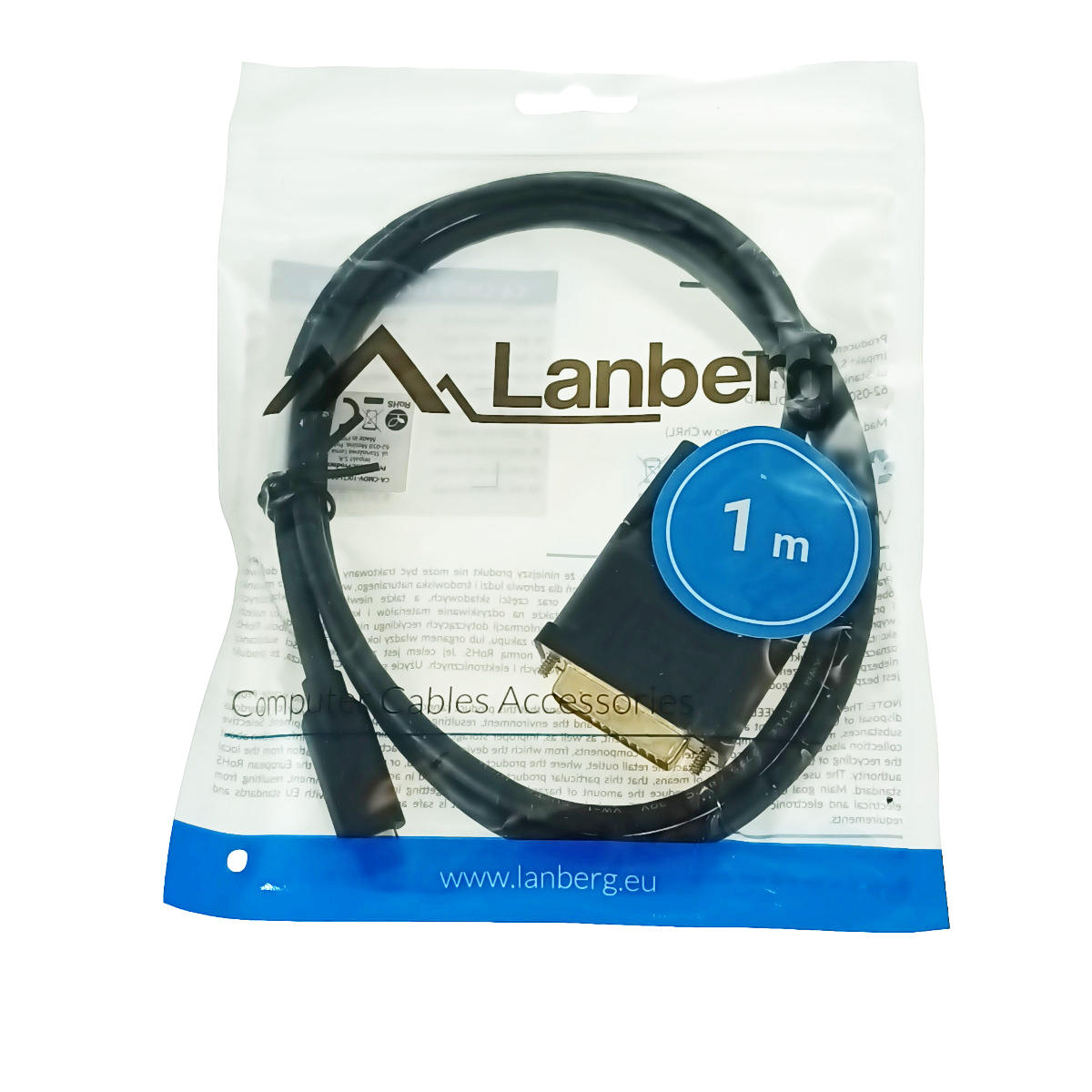 Cablu video USB-C la DVI-D 24+1 pini, 1m, tata-tata, dual link, HDR, Lanberg 43684, 4K-60Hz, negru [6]