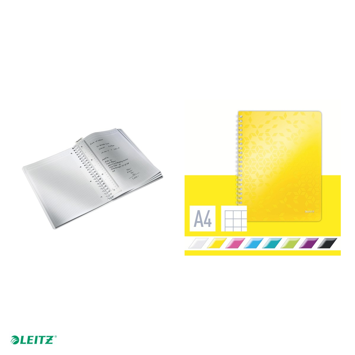 Caiet birou spira A4 aritmetica coperta PP Leitz Wow, carton 80 g/mp, 80 file, galben [4]