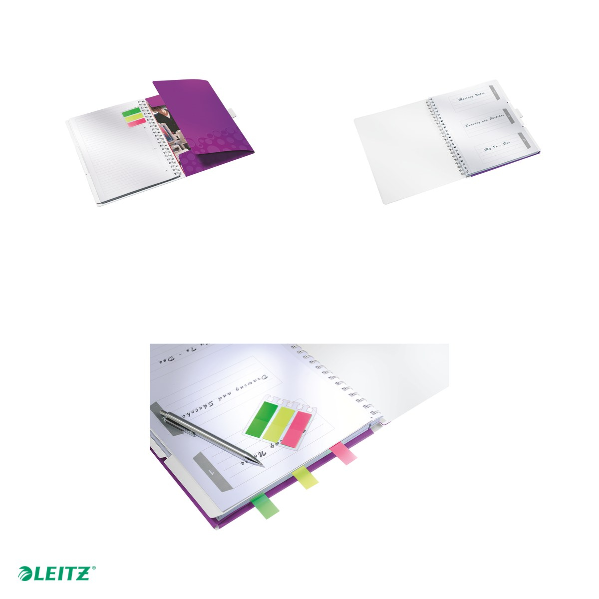 Caiet birou spira A4 dictando coperta PP be mobile Leitz Wow, carton 80 g/mp, 80 file, mov [4]