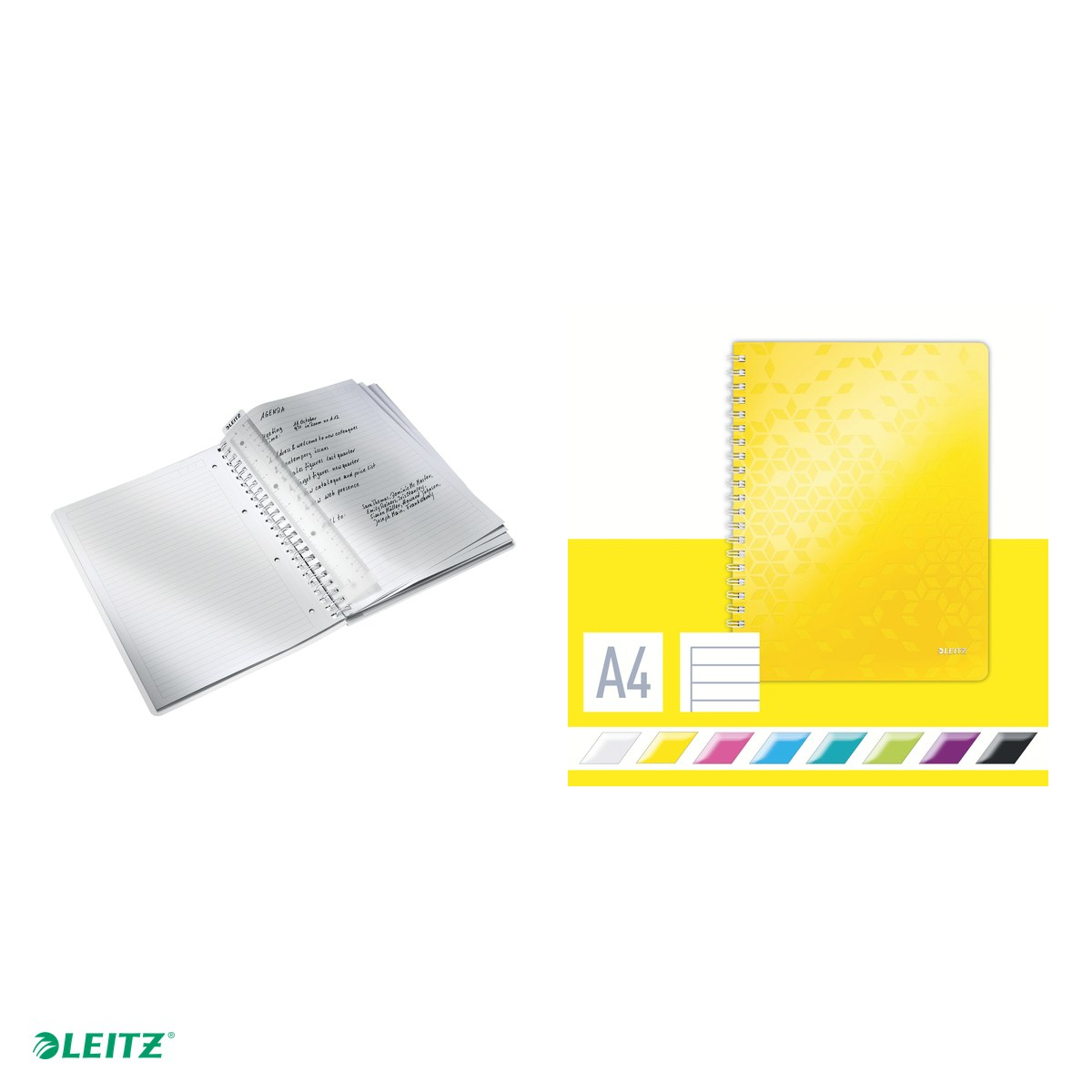 Caiet birou spira A4 dictando coperta PP Leitz Wow, carton 80 g/mp, 80 file, galben [4]