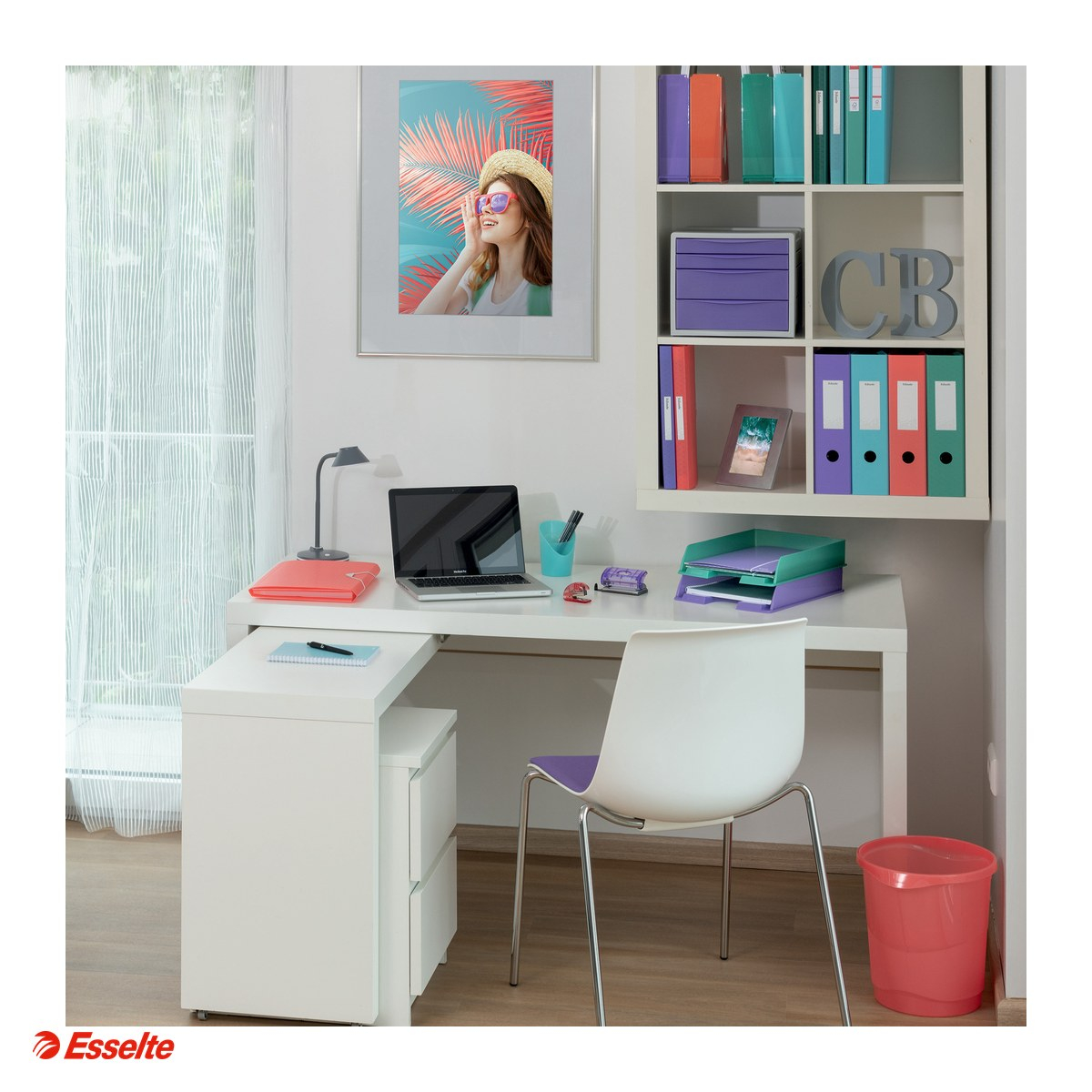 Caiet de birou Esselte Colour'Breeze, carton, A5, 80 coli, cu spira, matematica, pentru documente perforate, corai [5]