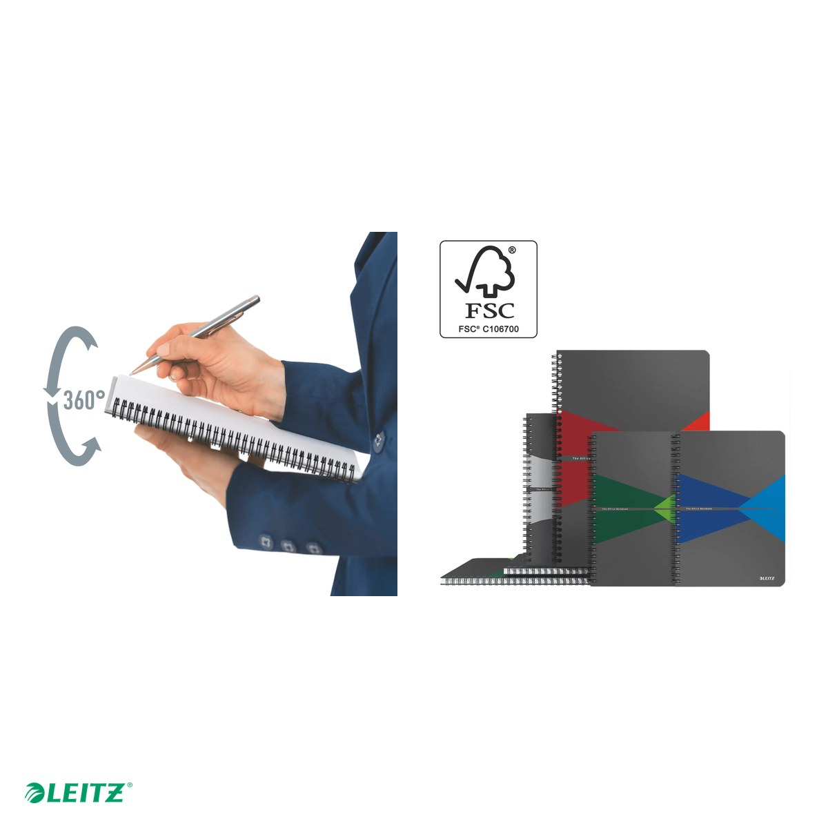 Caiet de birou Leitz Office, PP, A4, 90 coli, cu spira, dictando, pentru documente perforate, hartie 80 g/mp, gri [5]