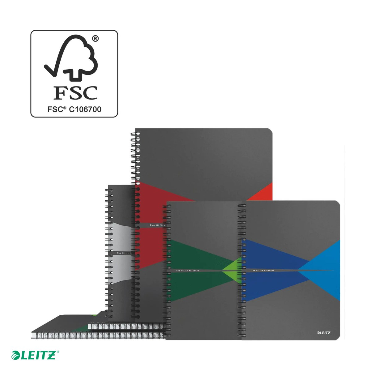 Caiet de birou Leitz Office, PP, A5, 90 coli, cu spira, matematica, pentru documente perforate, hartie 80 g/mp, rosu [5]
