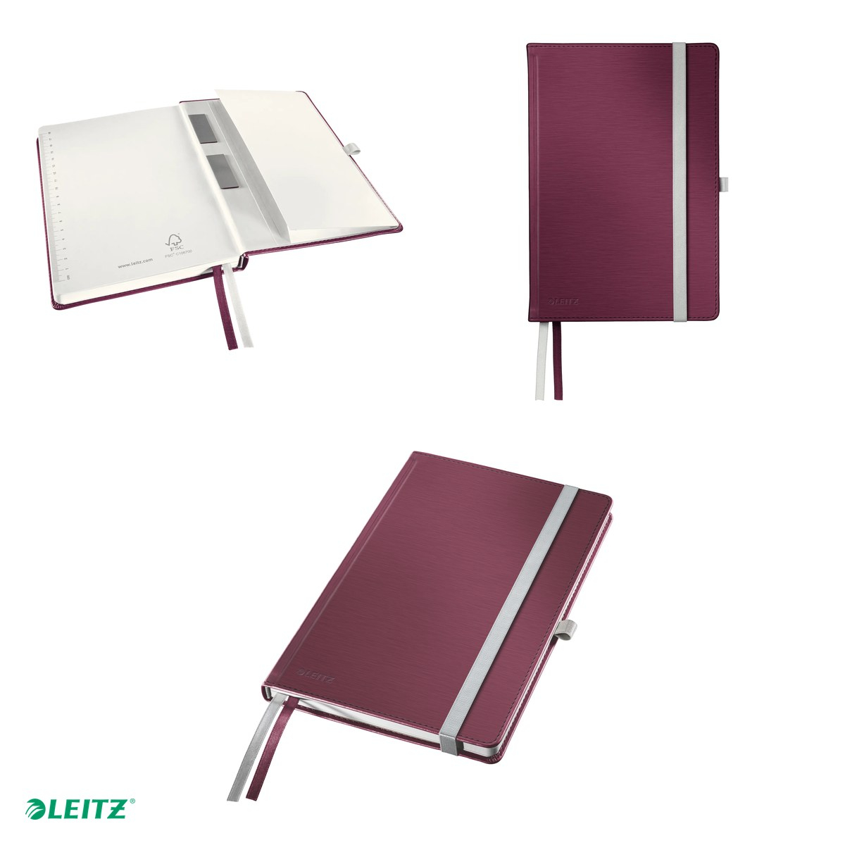 Caiet de birou Leitz Style, pentru documente perforate, 80 file, 8 file perforate, hartie 96 g/mp, grena [5]