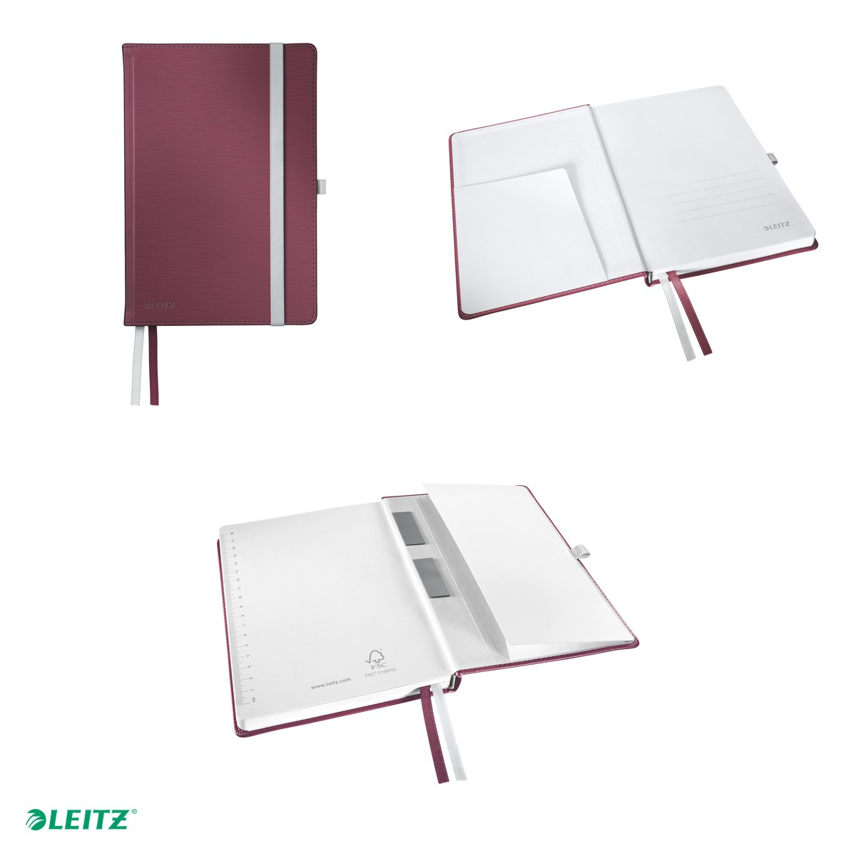 Caiet de birou Leitz Style, pentru documente perforate, 80 file, 8 file perforate, hartie 96 g/mp, grena [6]