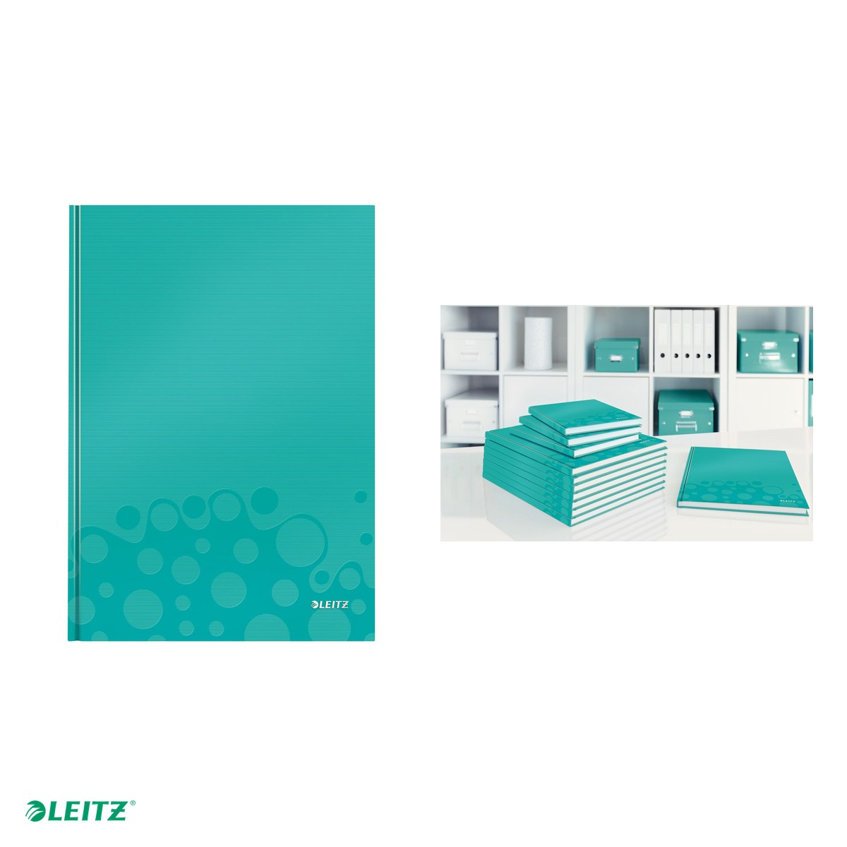 Caiet de birou Leitz WOW, carton laminat, coperta dura, A4, 80 coli, matematica, hartie 80 g/mp, turcoaz [4]