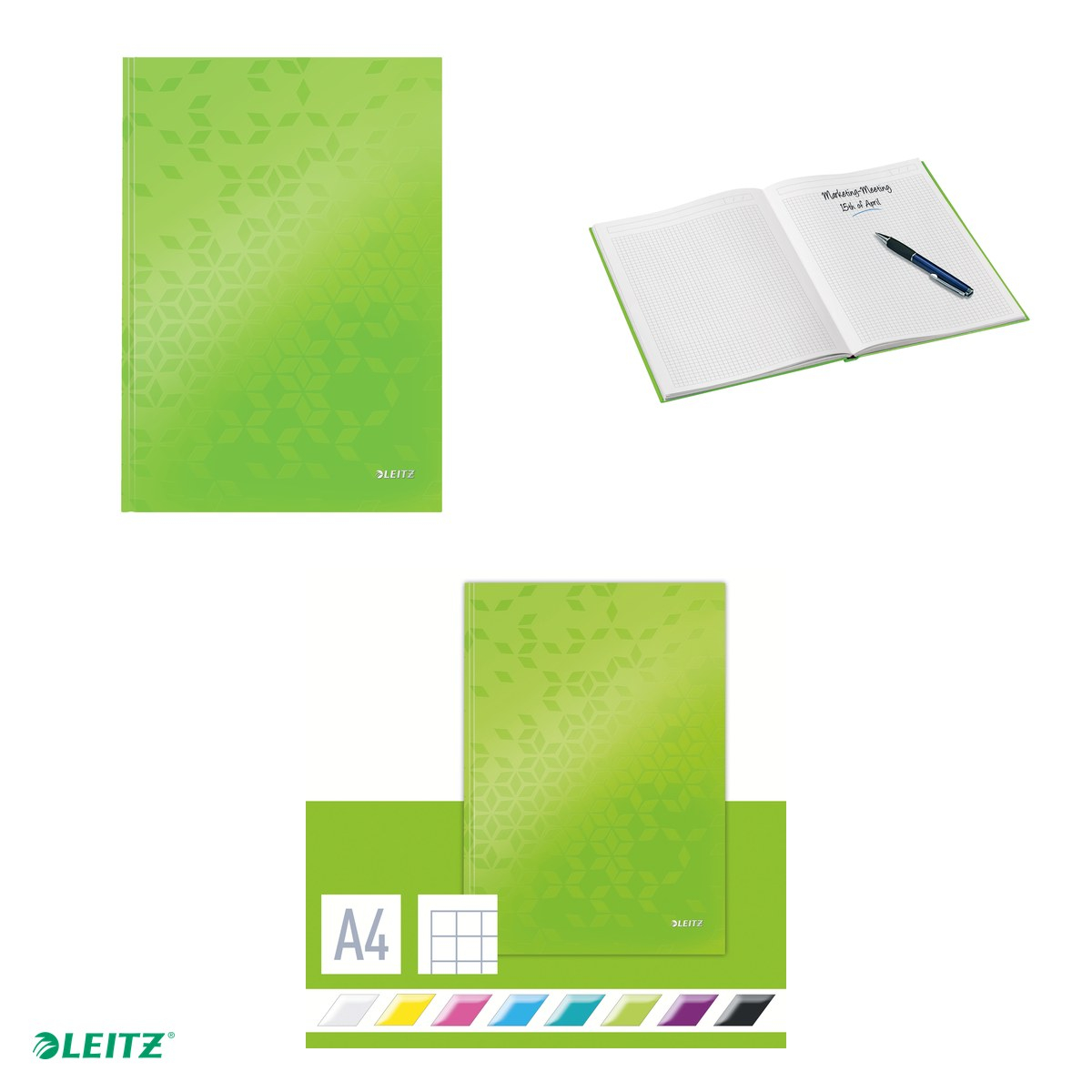Caiet de birou Leitz WOW, carton laminat, coperta dura, A4, 80 coli, matematica, hartie 80 g/mp, verde [4]