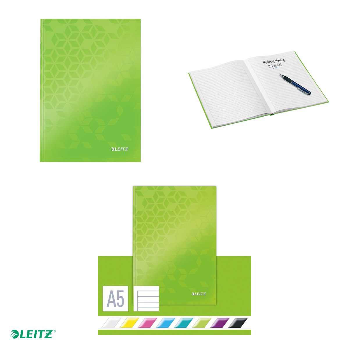 Caiet de birou Leitz WOW, carton laminat, coperta dura, A5, 80 coli, dictando, hartie 80 g/mp, verde [4]