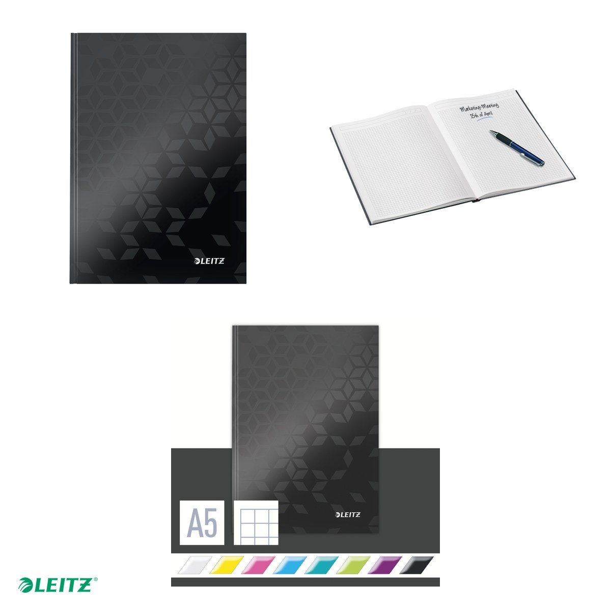 Caiet de birou Leitz WOW, carton laminat, coperta dura, A5, 80 coli, matematica, hartie 80 g/mp, negru [4]