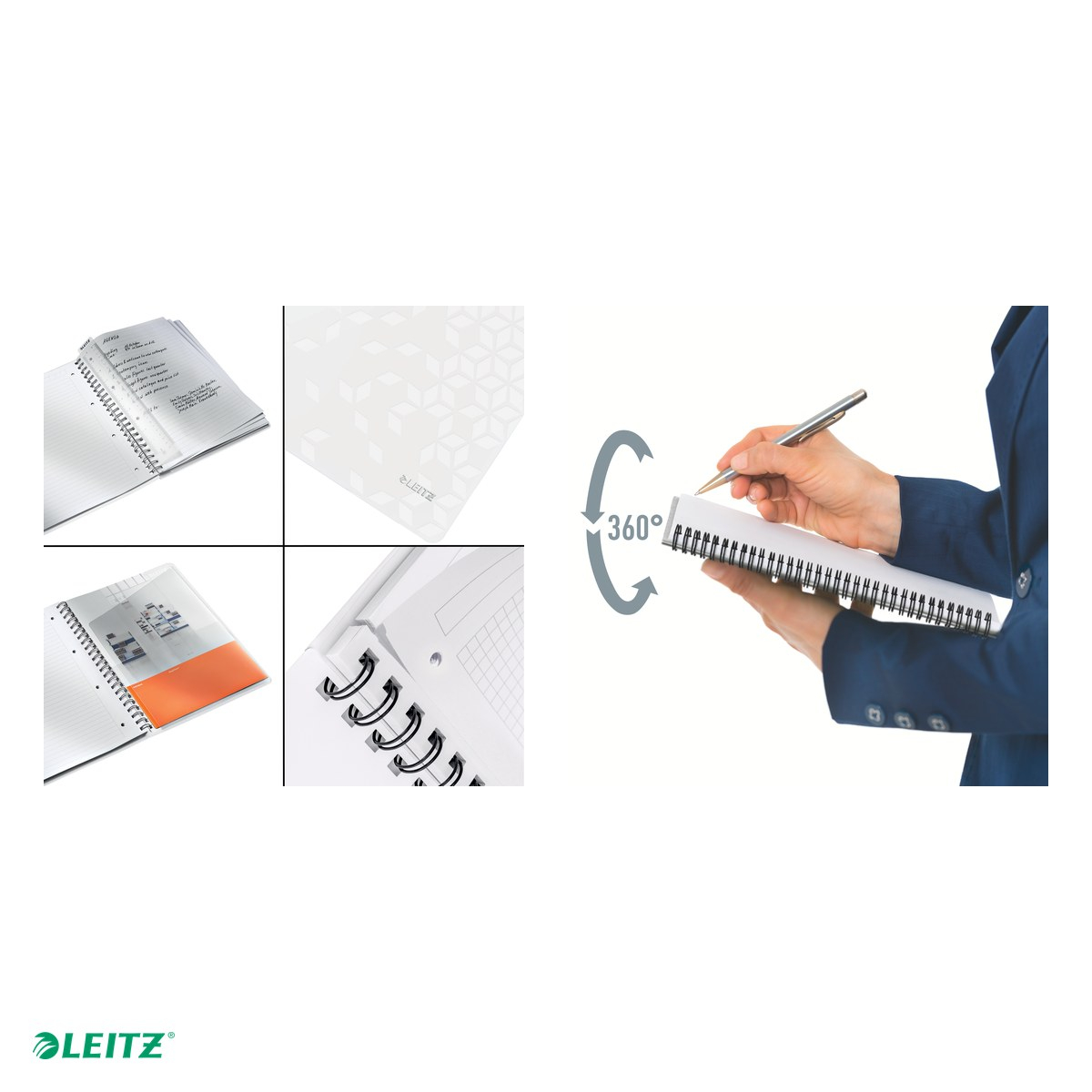 Caiet de birou Leitz WOW, PP, A4, cu spira, dictando, pentru documente perforate, 80 file, hartie 80 g/mp, alb [5]