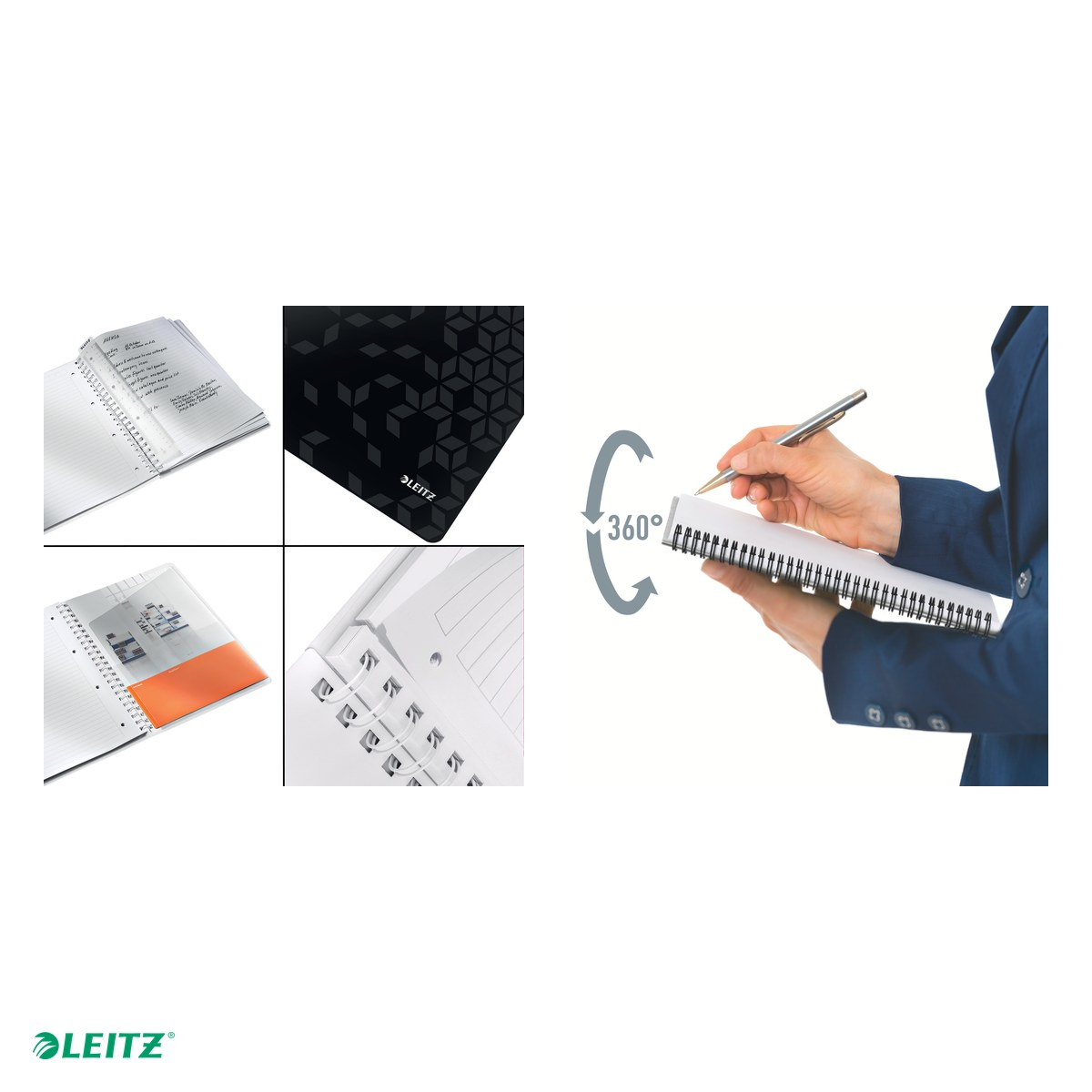 Caiet de birou Leitz WOW, PP, A4, cu spira, dictando, pentru documente perforate, 80 file, hartie 80 g/mp, negru [5]
