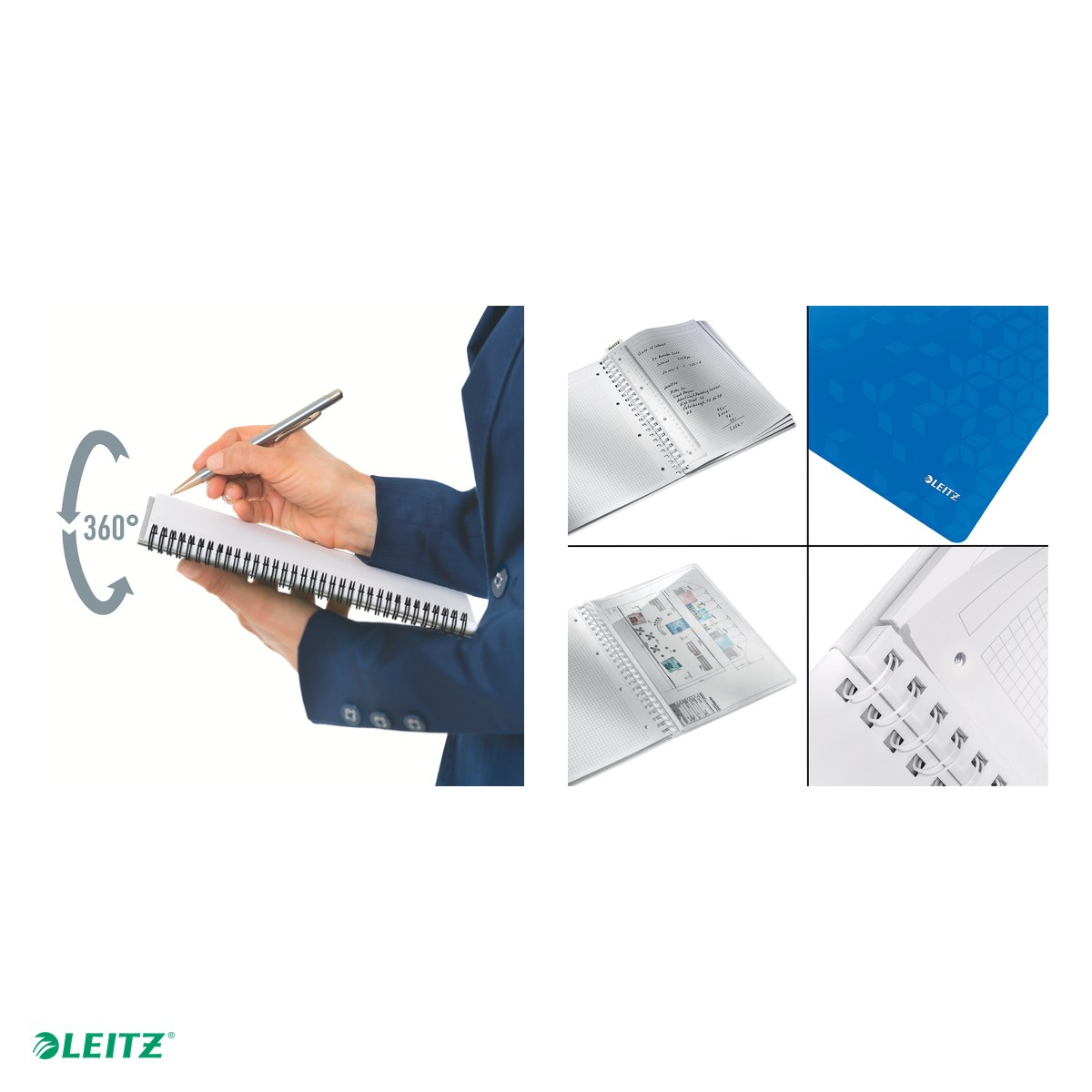 Caiet de birou Leitz WOW, PP, A4, cu spira, matematica, pentru documente perforate, 80 file, hartie 80 g/mp, albastru [5]