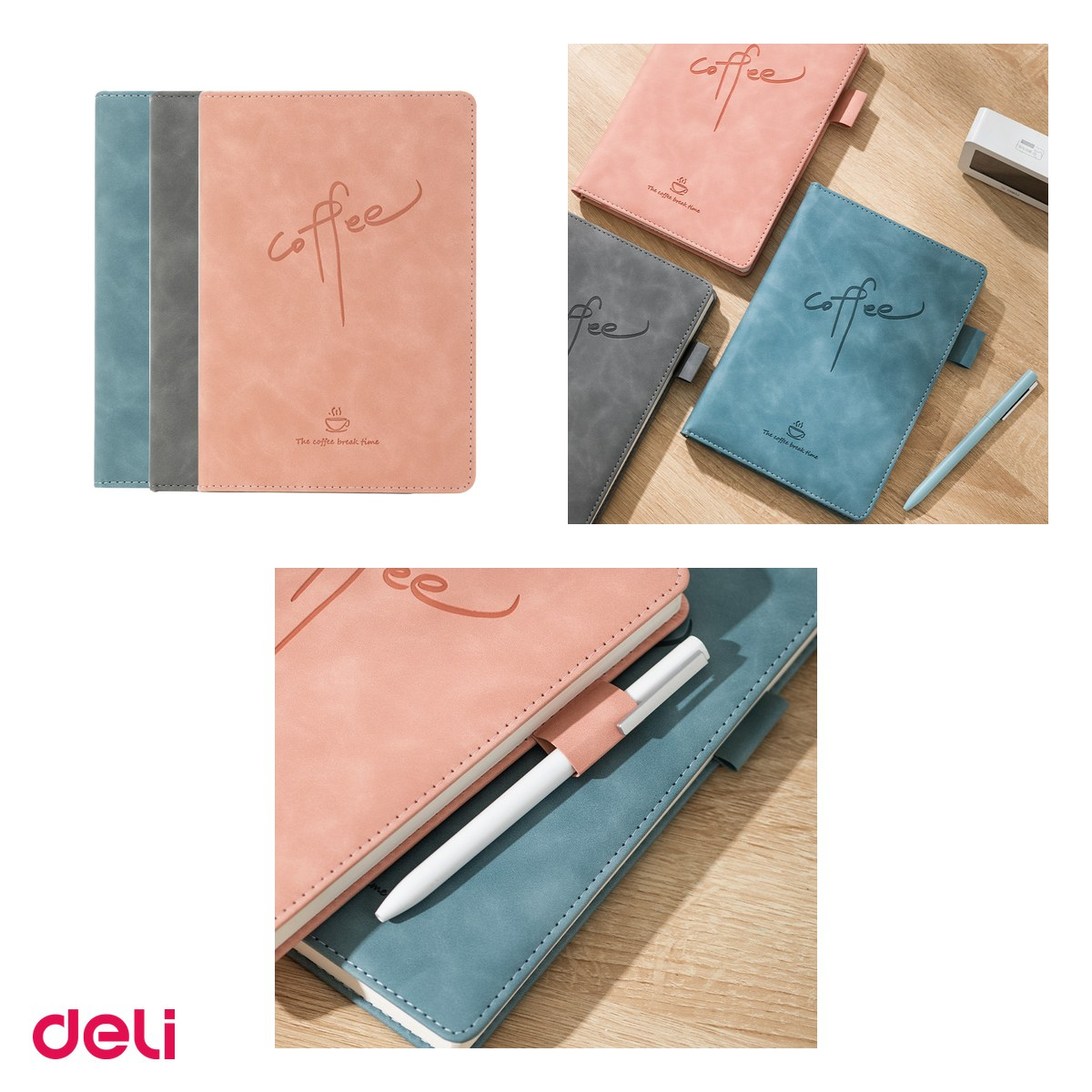 Caiet Deli A5, 144 file, linii, birou 80 g, dictando, coperta imitatie piele diverse culori coffee, asortata [4]
