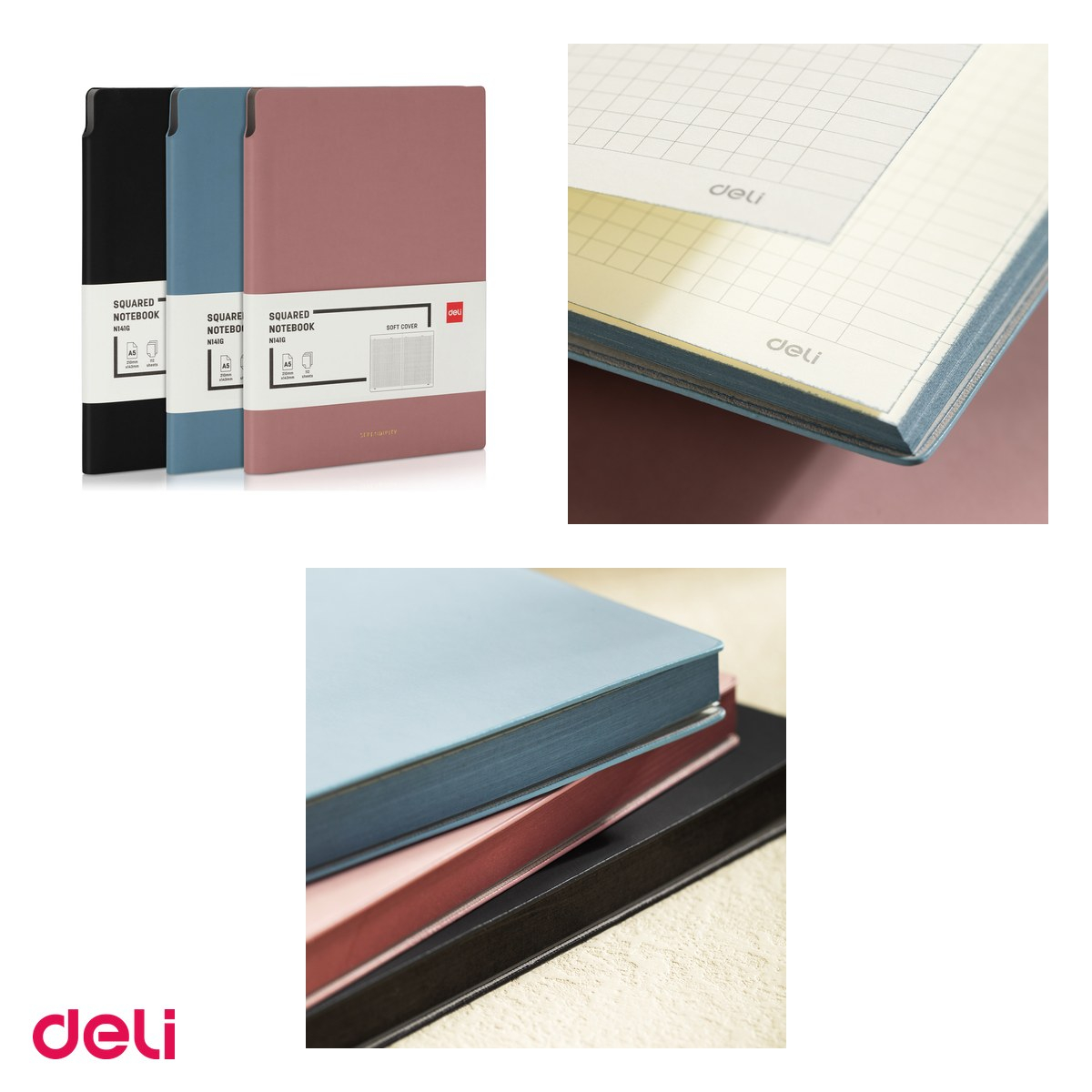 Caiet Deli N141 A5, 112 file, matematica, birou 80 g aritmetica, coperta imitatie de piele, negru [4]