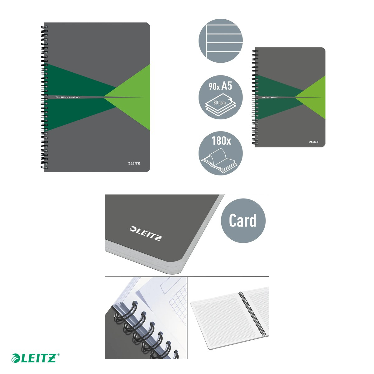 Caiet Leitz Office cu spira, coperta carton, A5, dictando, 90 file, hartie 90 g/mp, verde [4]