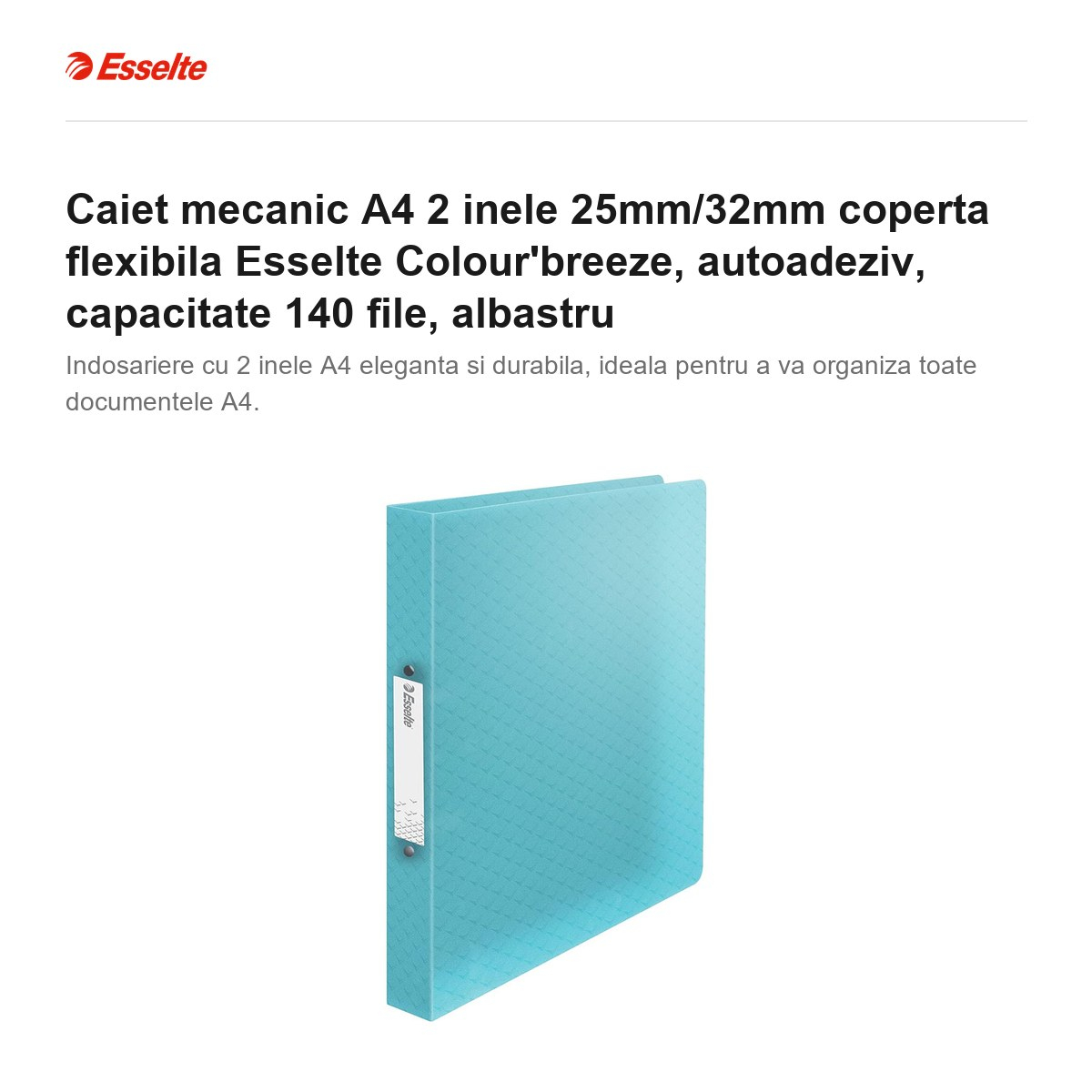 Caiet mecanic A4 2 inele 25mm/32mm coperta flexibila Esselte Colour'breeze, autoadeziv, capacitate 140 file, albastru [2]