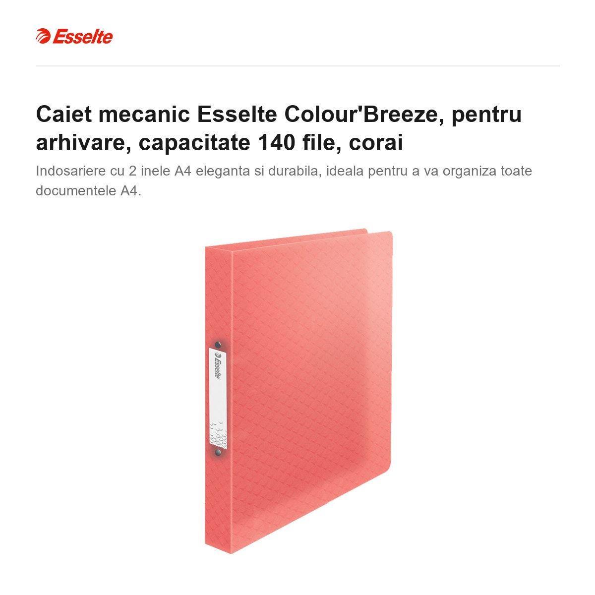Caiet mecanic Esselte Colour'Breeze, pentru arhivare, capacitate 140 file, corai [2]