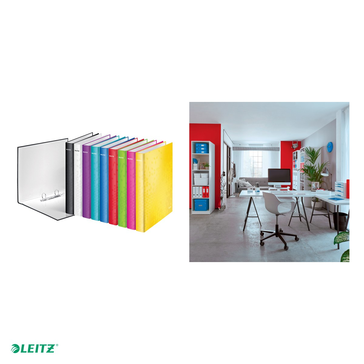 Caiet mecanic Leitz WOW, carton laminat, A4, mecanism 2DR, inel 25 mm, capacitate 250 coli (80 g/mp), rosu [5]