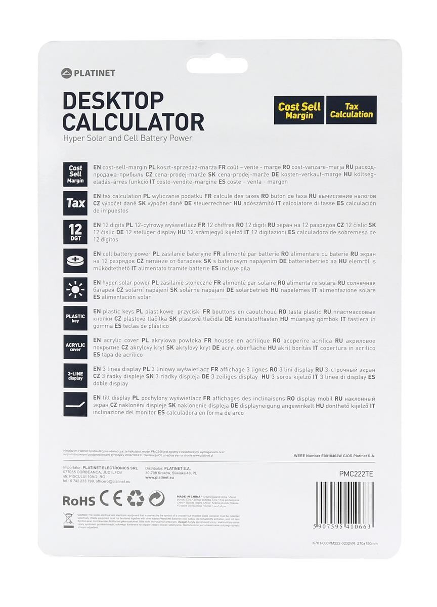 Calculator de birou Platinet PMC222TE 41066,afisaj 3 linii,Tax&Business,12 digiti [5]