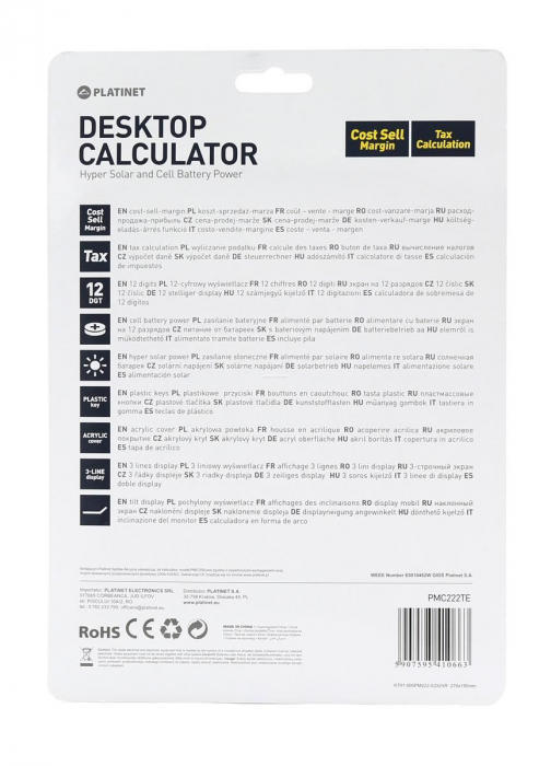 Calculator de birou Platinet PMC222TE 41066,afisaj 3 linii,Tax&Business,12 digiti [2]